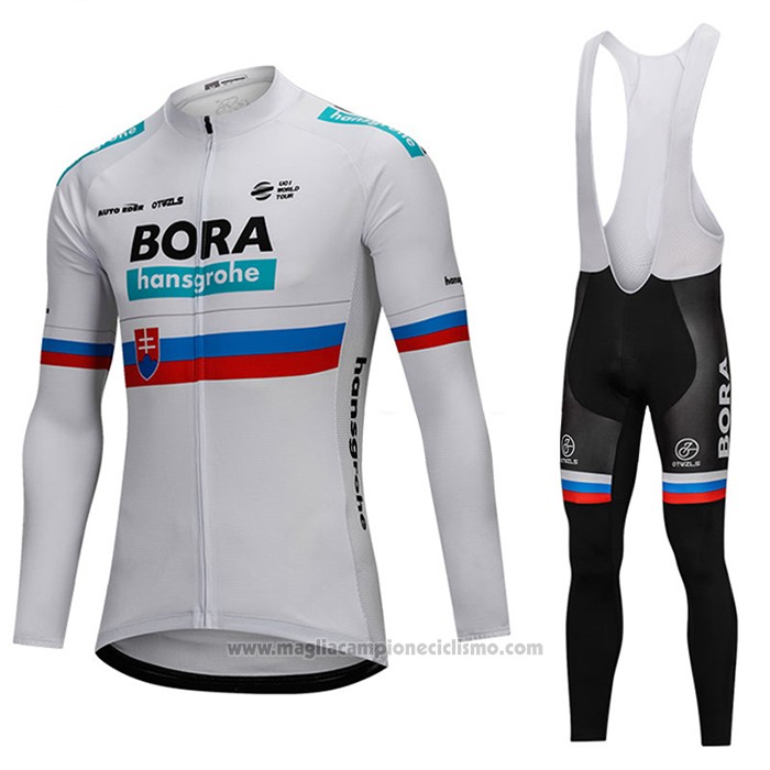 2018 Abbigliamento Ciclismo Bora Campione Russia Bianco Manica Lunga e Salopette